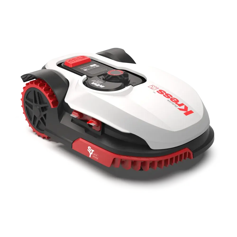 Kress Mission KR120E robotgräsklippare sedd snett ovanifrån