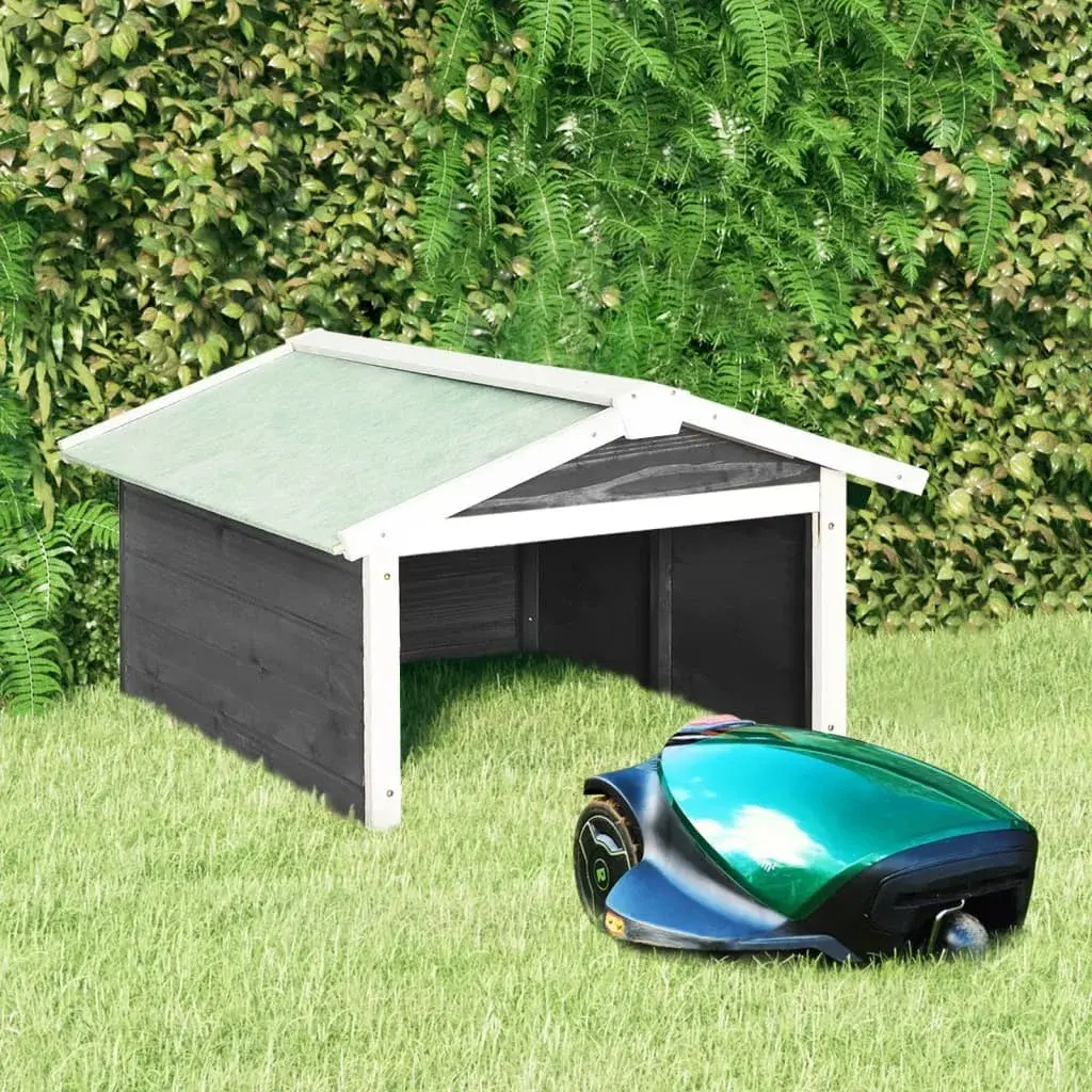 vidaXL garage i grå och vit målad granträ för robotgräsklippare, 72x87x50 cm
